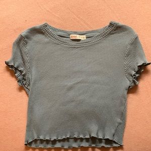 Grayish-Blue Crop Top with ruffles